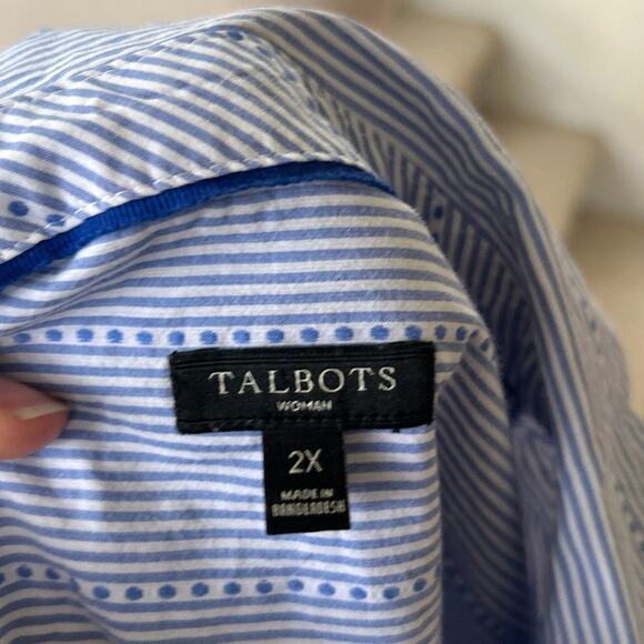 Talbots Blue & White Pin Stripe Polka Dot Long Sleeve Button Down - Picture 5 of 8